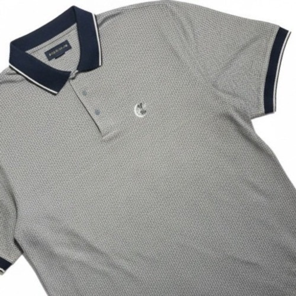 IZOD Club Mens Polo Shirt Grey Micro Pattern Short Sleeve Button Neck‎ Size XL